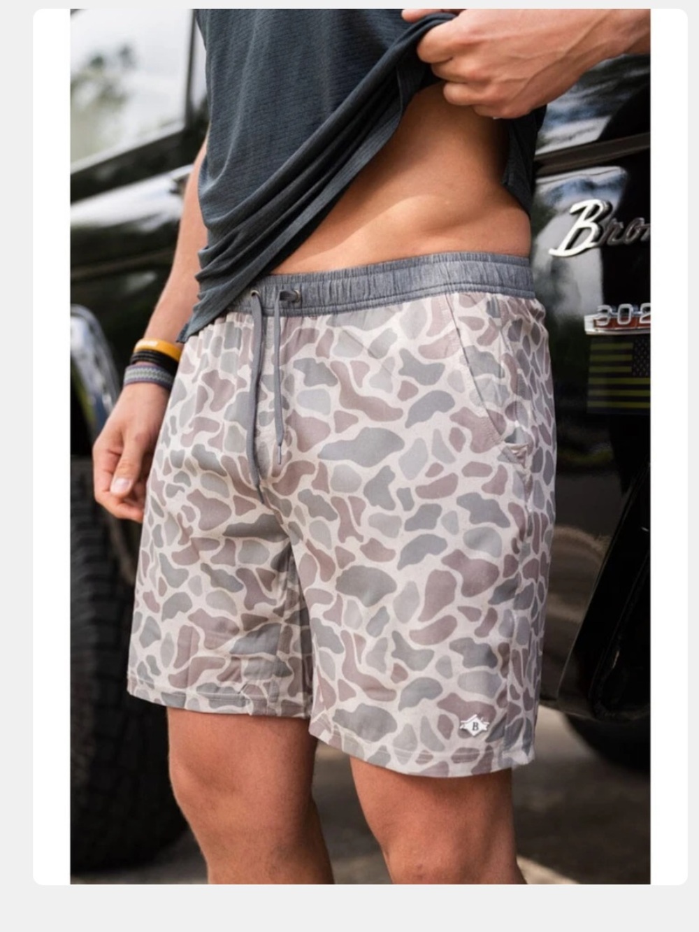 BURLEBO Gray and White Camo Swim/Active Shorts - Picture 2 of 10
